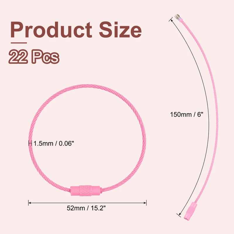 22Pcs Wire Keychain Cable 6 Inch Metal Wire Key Ring Loop Pink