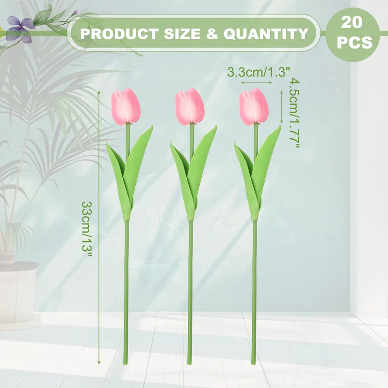 20pcs Tulips Artificial Flowers, Faux Flowers Fake Tulip Stems(Orange Pink)