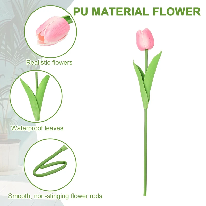 20pcs Tulips Artificial Flowers, Faux Flowers Fake Tulip Stems(Orange Pink)
