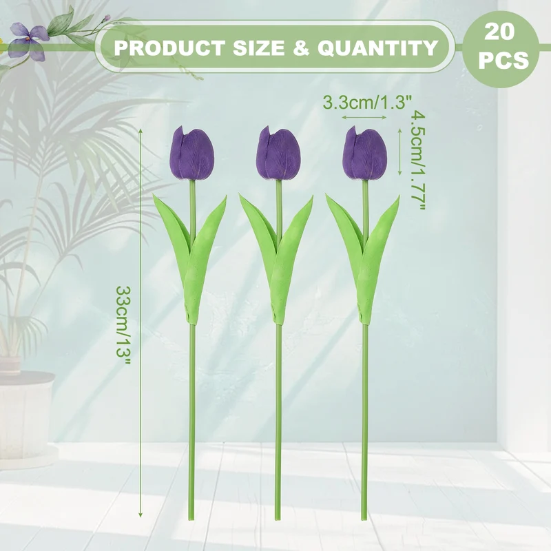 20pcs Tulips Artificial Flowers, Faux Flowers Fake Tulip Stems(Dark Purple)