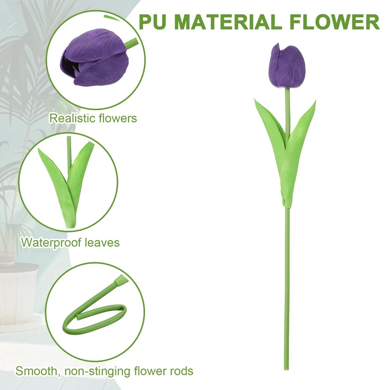 20pcs Tulips Artificial Flowers, Faux Flowers Fake Tulip Stems(Dark Purple)