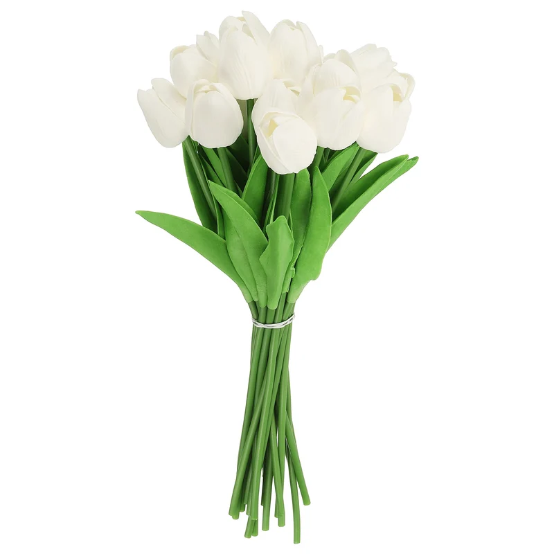 20pcs Tulips Artificial Flowers, Faux Flowers Fake Tulip Stems(Pure White)