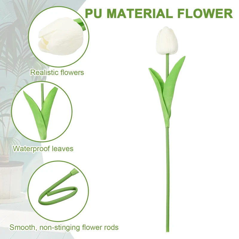 20pcs Tulips Artificial Flowers, Faux Flowers Fake Tulip Stems(Pure White)