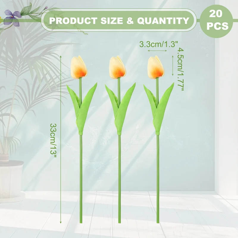 20pcs Tulips Artificial Flowers, Faux Flowers Fake Tulip Stems(Champagne)