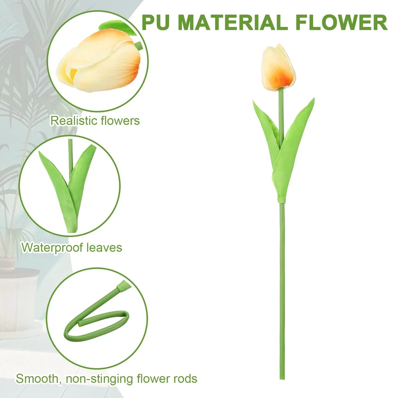 20pcs Tulips Artificial Flowers, Faux Flowers Fake Tulip Stems(Champagne)