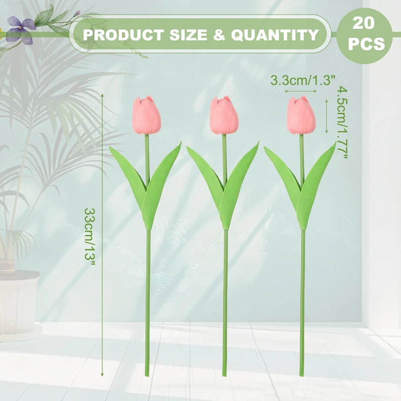 20pcs Tulips Artificial Flowers, Faux Flowers Fake Tulip Stems(Love Pink)
