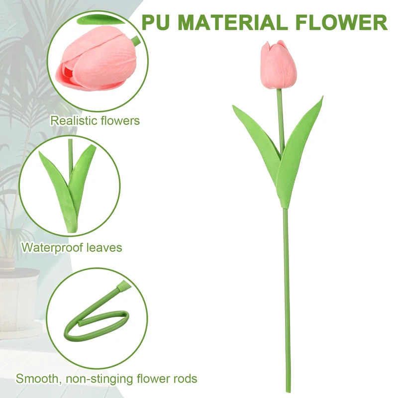 20pcs Tulips Artificial Flowers, Faux Flowers Fake Tulip Stems(Love Pink)