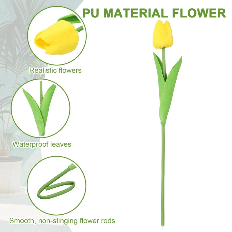 20pcs Tulips Artificial Flowers, Faux Flowers Fake Tulip Stems(Yellow)