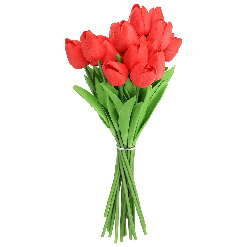 20pcs Tulips Artificial Flowers, Faux Flowers Fake Tulip Stems(Red)