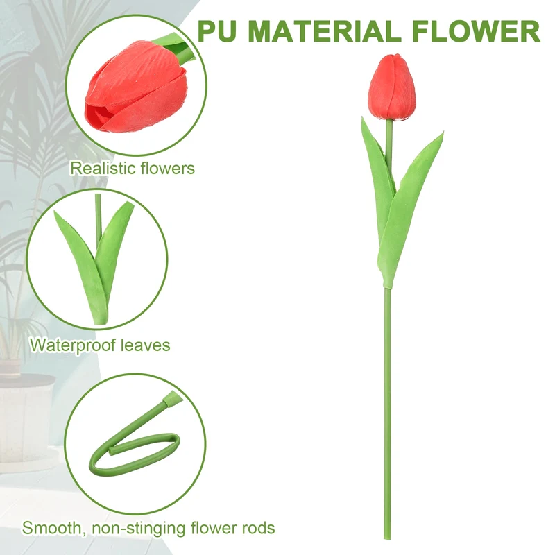20pcs Tulips Artificial Flowers, Faux Flowers Fake Tulip Stems(Red)