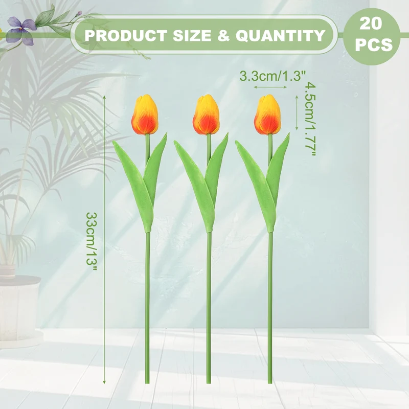 20pcs Tulips Artificial Flowers, Faux Flowers Fake Tulip Stems(Sunset Red)