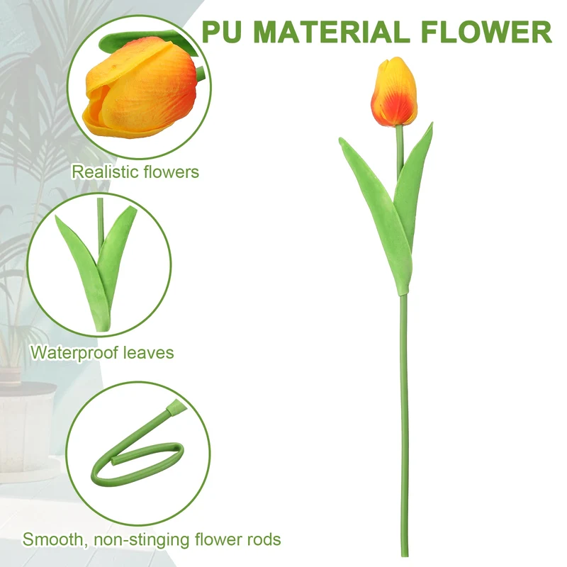 20pcs Tulips Artificial Flowers, Faux Flowers Fake Tulip Stems(Sunset Red)