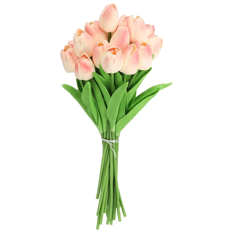 20pcs Tulips Artificial Flowers, Faux Flowers Fake Tulip Stems(Peach Pink)