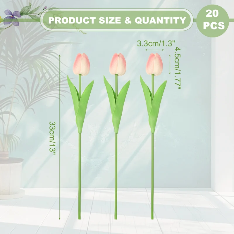 20pcs Tulips Artificial Flowers, Faux Flowers Fake Tulip Stems(Peach Pink)
