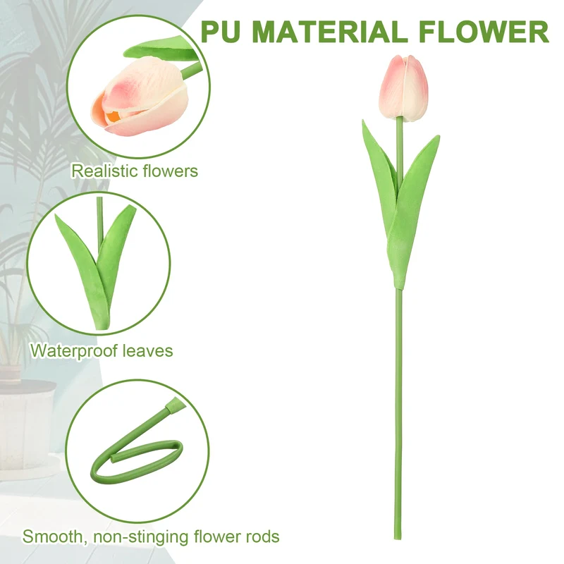 20pcs Tulips Artificial Flowers, Faux Flowers Fake Tulip Stems(Peach Pink)