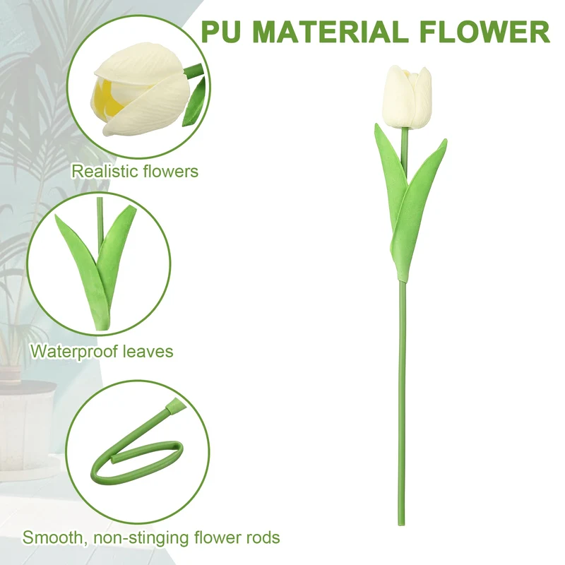 20pcs Tulips Artificial Flowers, Faux Flowers Fake Tulip Stems(Cream White)