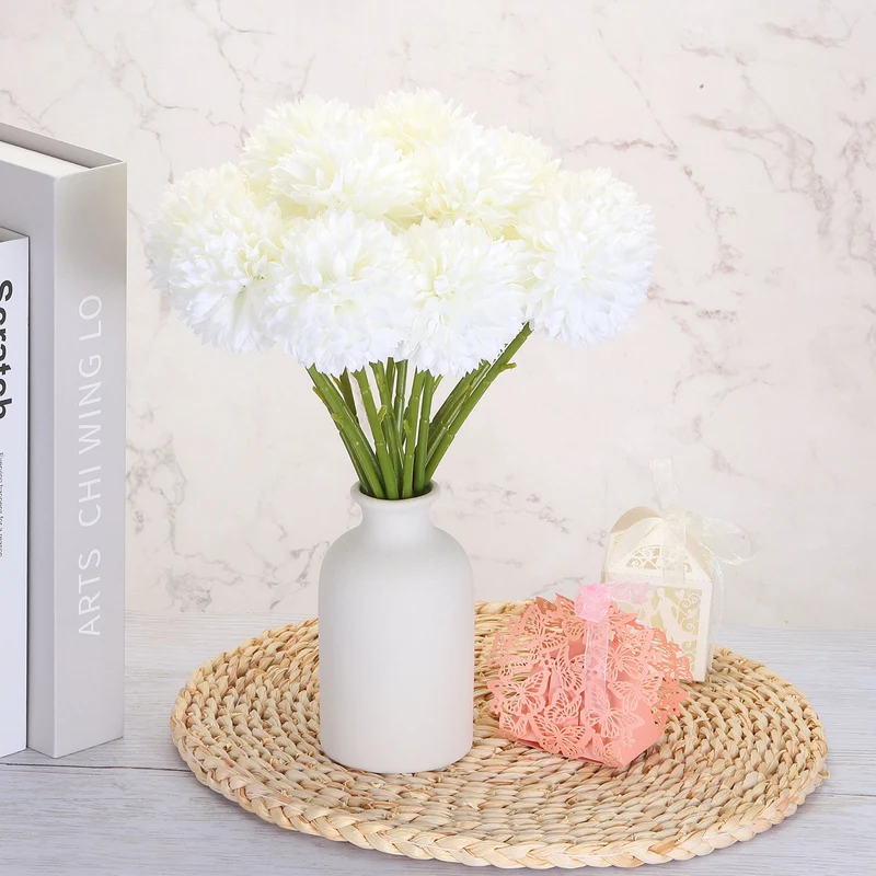 Artificial Flower Heads Silk Chrysanthemum Hydrangea Beige Faux 12Pcs