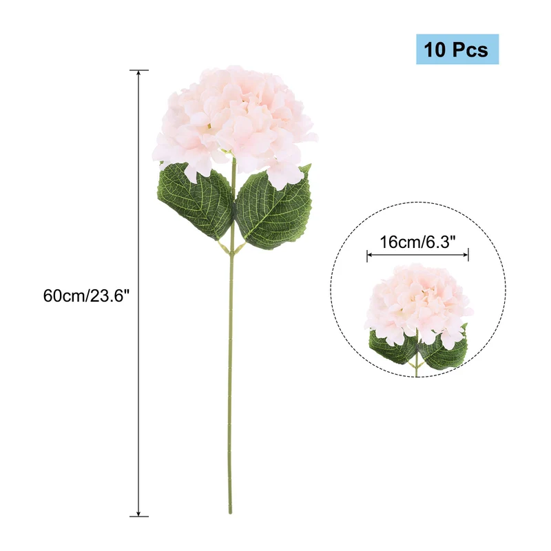 Artificial Flowers 10 Bundles, Pink Fake Hydrangea Plants for Wedding Outdoor