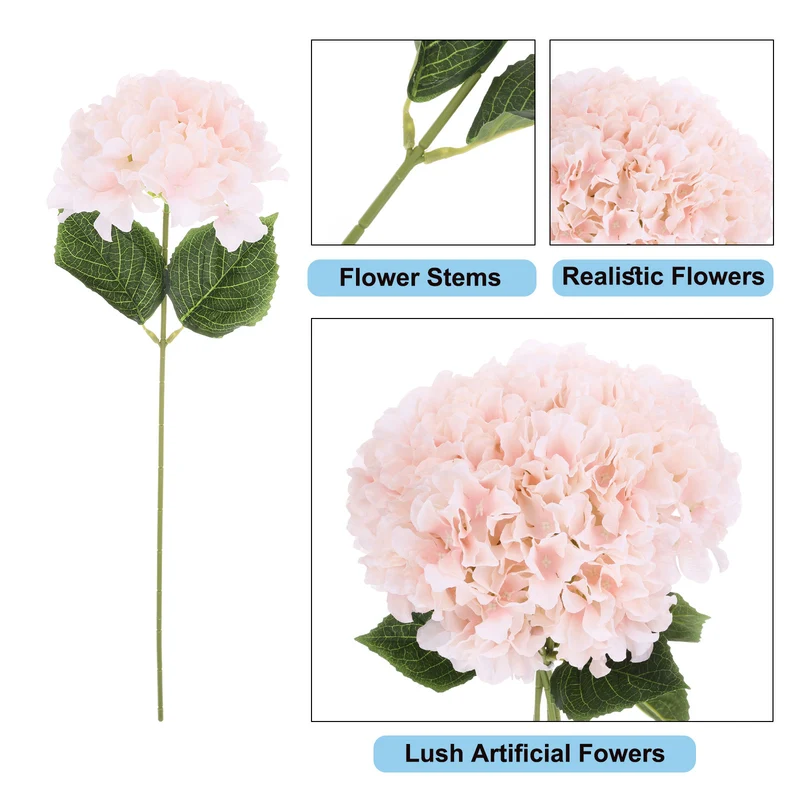 Artificial Flowers 10 Bundles, Pink Fake Hydrangea Plants for Wedding Outdoor