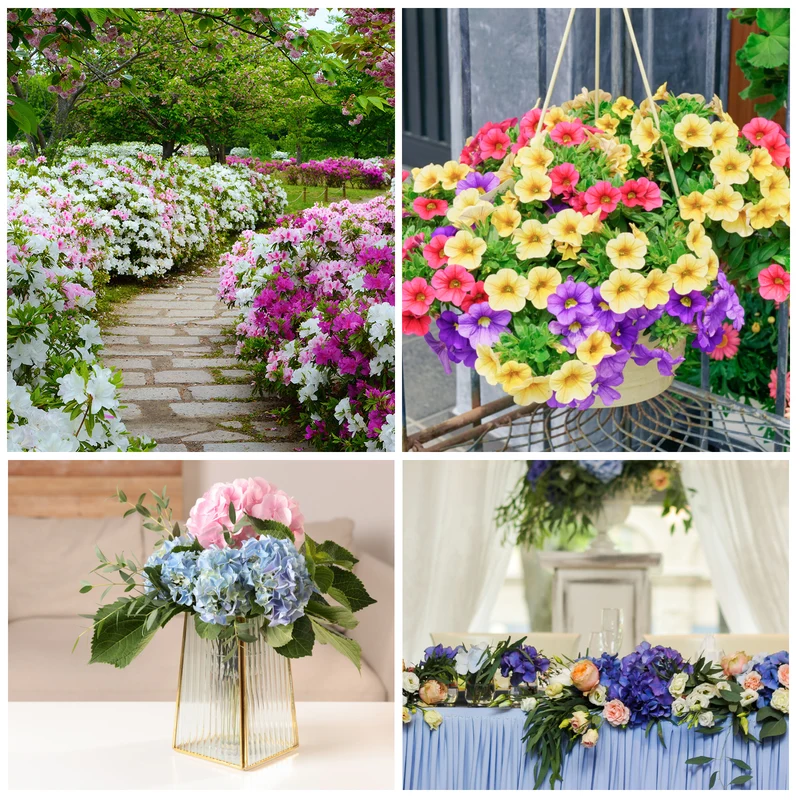 Artificial Flowers 10 Bundles, Pink Fake Hydrangea Plants for Wedding Outdoor