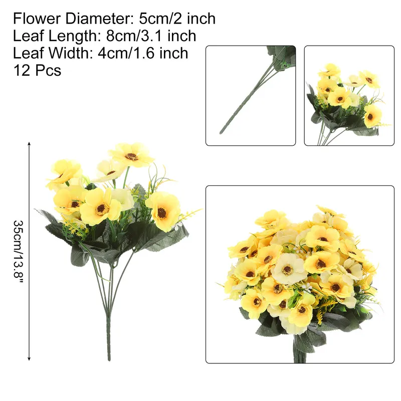 Artificial Flowers 12 Bundles, Yellow Fake Hydrangea Plants for Outdoor