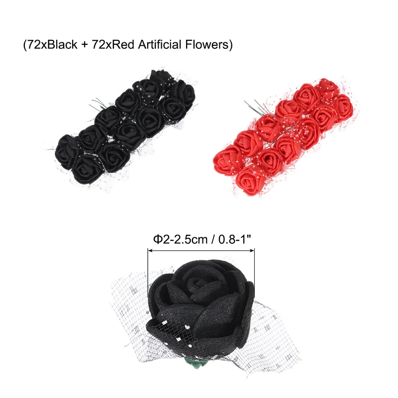 Artificial Flowers, Black and Red Fake Roses with Lace for Wedding Decor 144Pcs