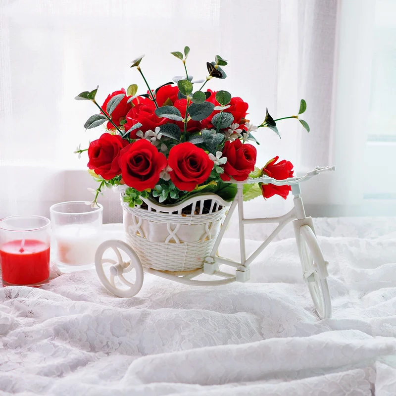 Artificial Flowers, Black and Red Fake Roses with Lace for Wedding Decor 144Pcs