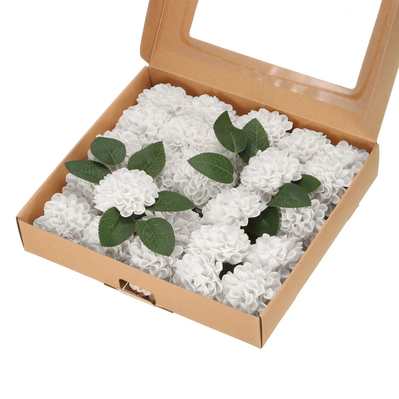 Artificial Flower Heads, White Mini Faux Flowers Rose 2.8 x 9.3 Inch 25 Pcs