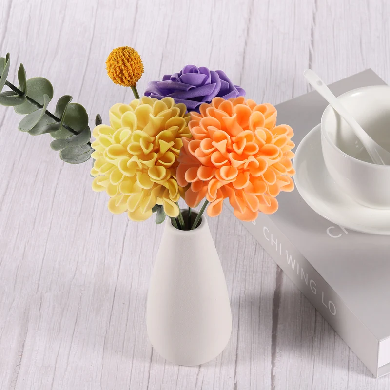 Artificial Flower Heads, White Mini Faux Flowers Rose 2.8 x 9.3 Inch 25 Pcs