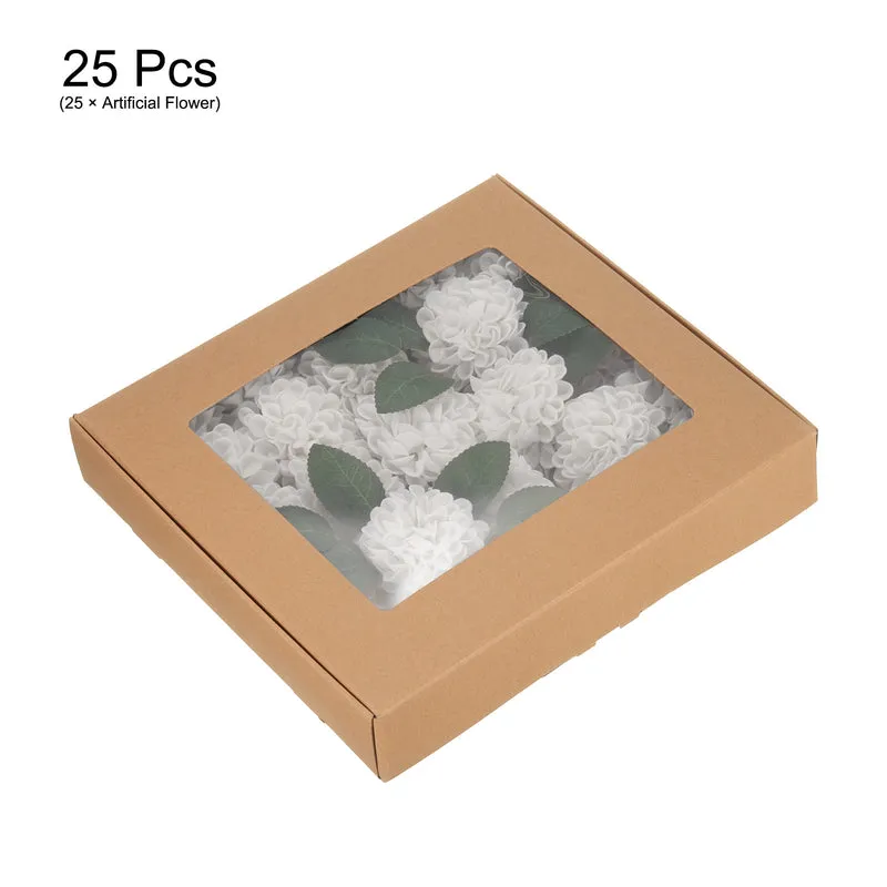 Artificial Flower Heads, White Mini Faux Flowers Rose 2.8 x 9.3 Inch 25 Pcs