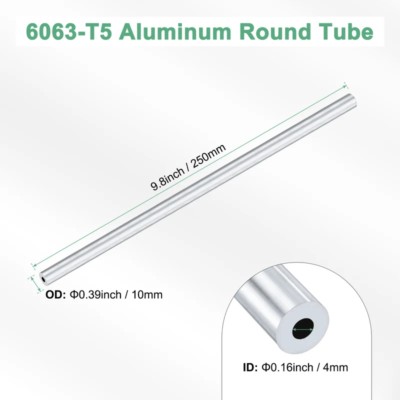 1-Pack 6063 Aluminum Round Tube, 4mmx10mm(IDxOD) 250mm Length Straight Tubing