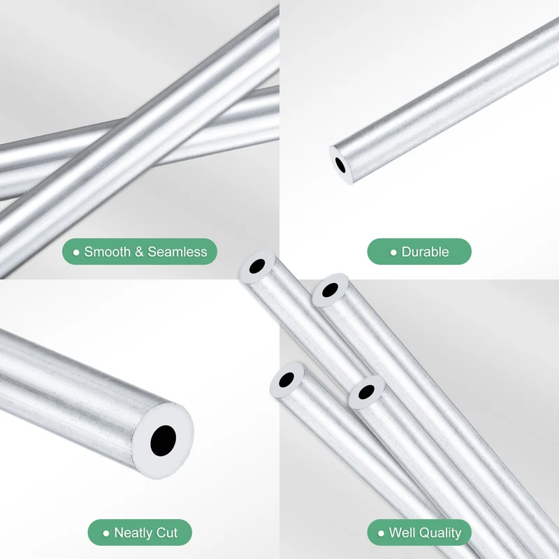 4-Pack 6063 Aluminum Round Tube, 2mmx5mm(IDxOD) 250mm Length Straight Tubing