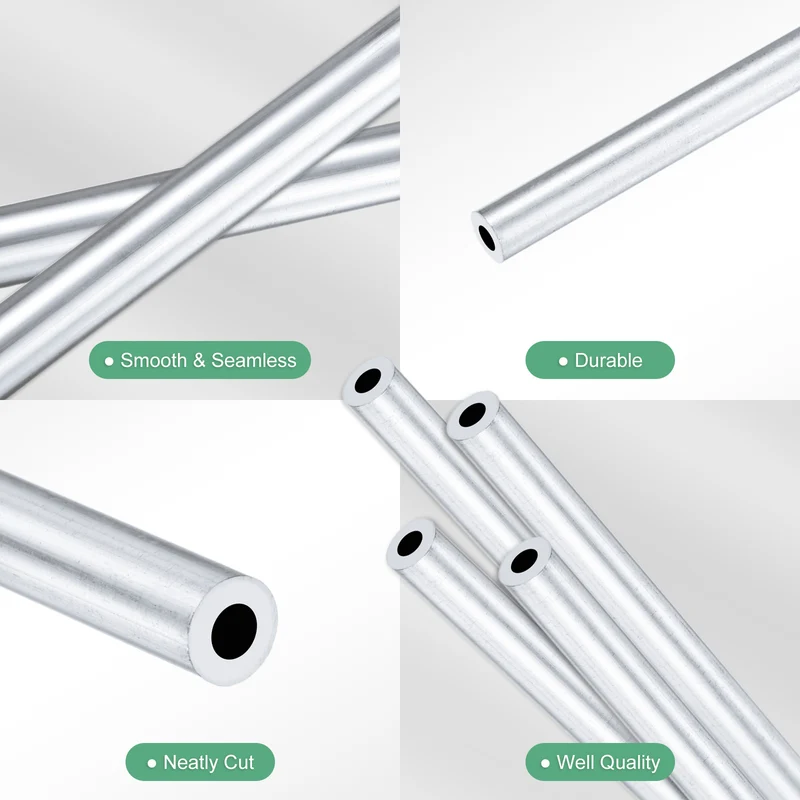 4-Pack 6063 Aluminum Round Tube, 2mmx4mm(IDxOD) 250mm Length Straight Tubing