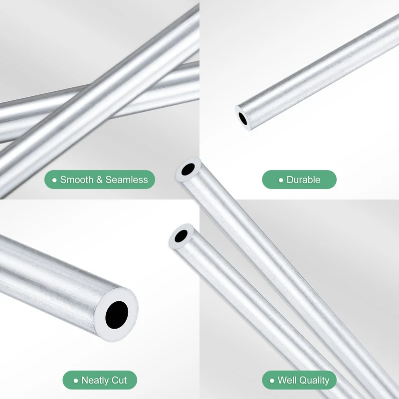 2-Pack 6063 Aluminum Round Tube, 2mmx4mm(IDxOD) 250mm Length Straight Tubing