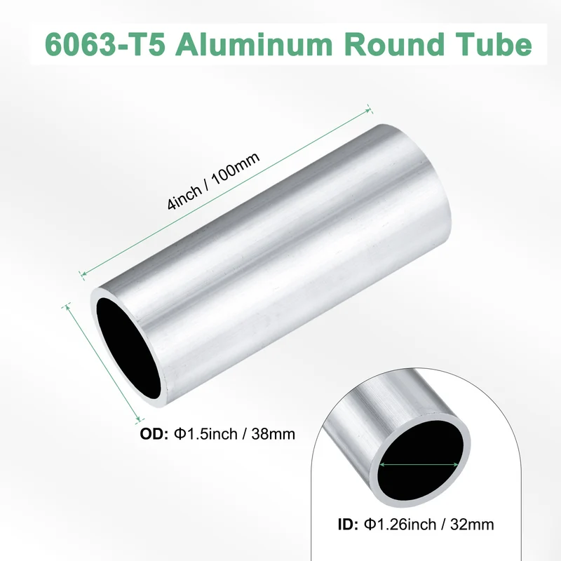 1-Pack 6063 Aluminum Round Tube, 32mmx38mm(IDxOD) 100mm Length Straight Tubing