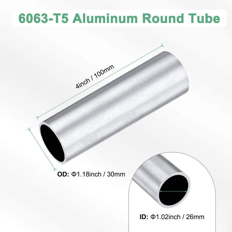 1-Pack 6063 Aluminum Round Tube, 26mmx30mm(IDxOD) 100mm Length Straight Tubing