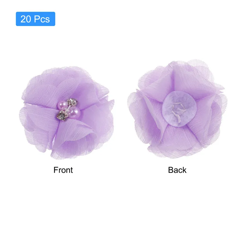 Artificial Rhinestone Chiffon Flower Heads, Light Purple Flowers 2 Inch 20Pcs