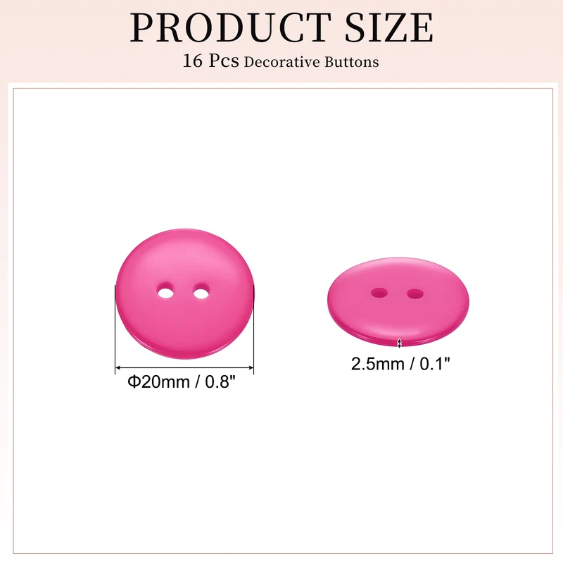 16 Pcs 20mm Resin Sewing Buttons, 2 Hole for Sewing Coats Shirts, Rose Red