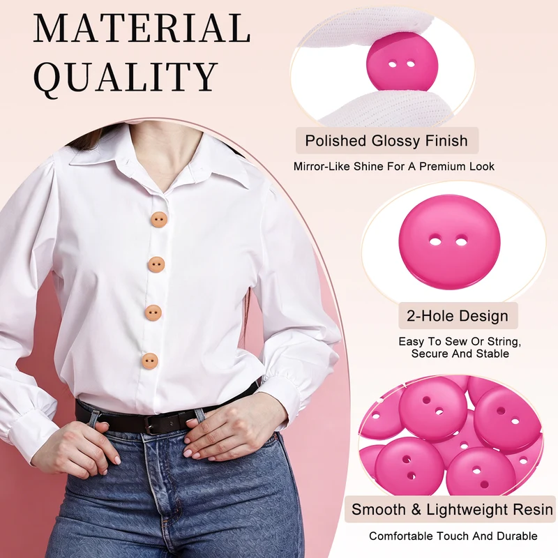 16 Pcs 20mm Resin Sewing Buttons, 2 Hole for Sewing Coats Shirts, Rose Red