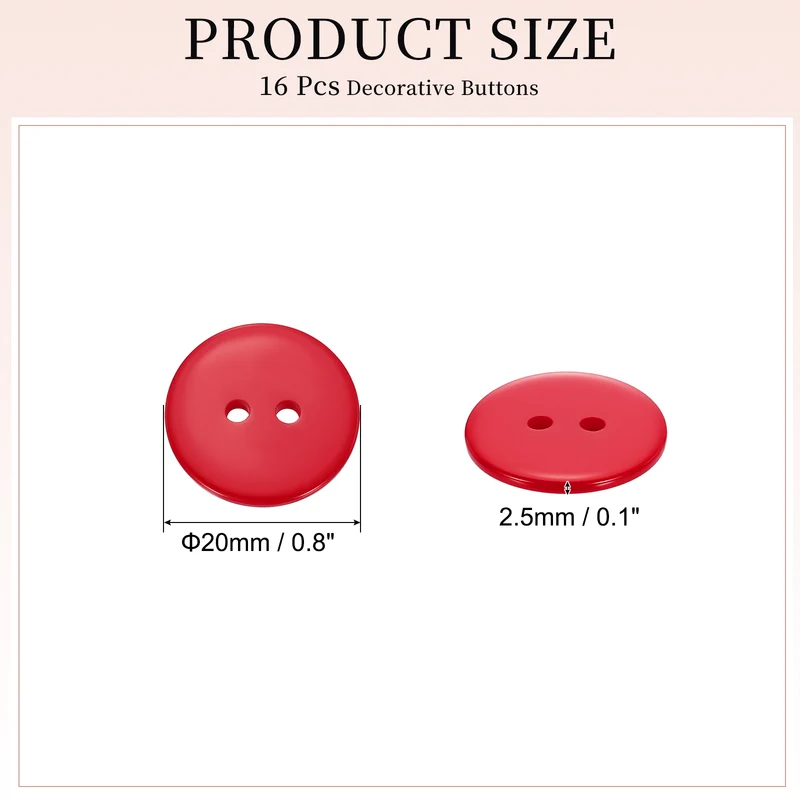 16 Pcs 20mm Resin Sewing Buttons, 2 Hole for Sewing Coats Shirts, Bright Red