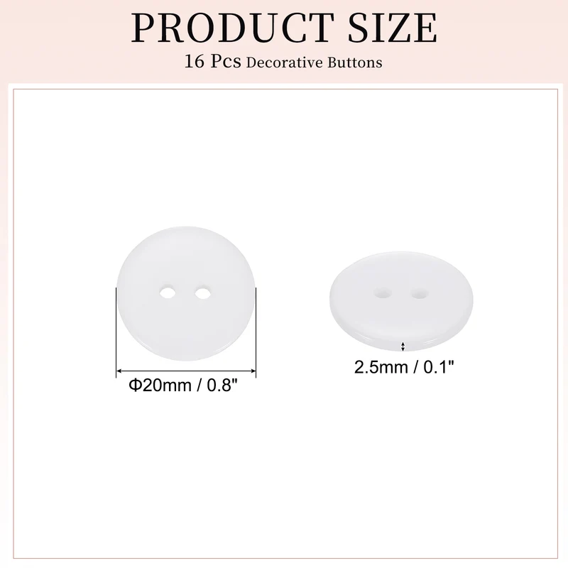 16 Pcs 20mm Resin Sewing Buttons, 2 Hole for Sewing Coats Shirts, White