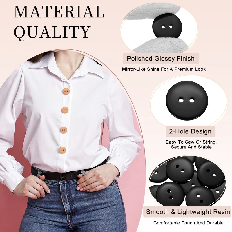 16 Pcs 20mm Resin Sewing Buttons, 2 Hole for Sewing Coats Shirts, Black