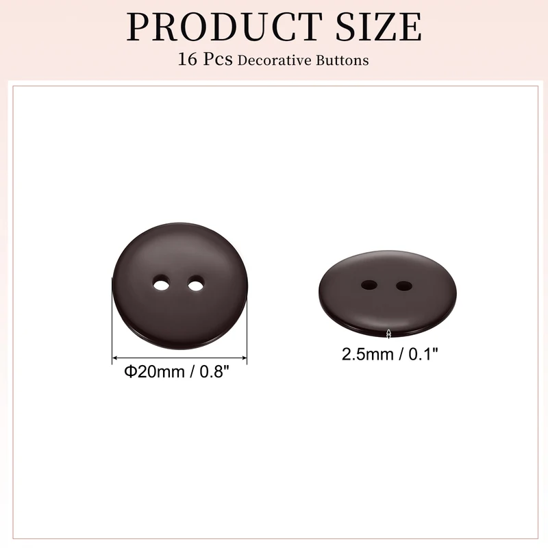 16 Pcs 20mm Resin Sewing Buttons, 2 Hole for Sewing Coats Shirts, Coffee
