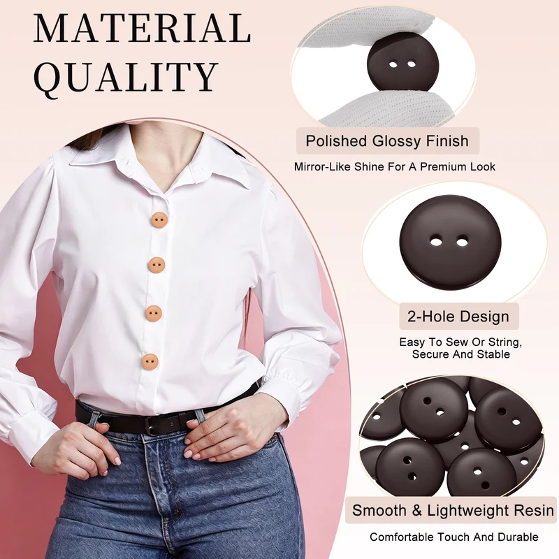 16 Pcs 20mm Resin Sewing Buttons, 2 Hole for Sewing Coats Shirts, Coffee