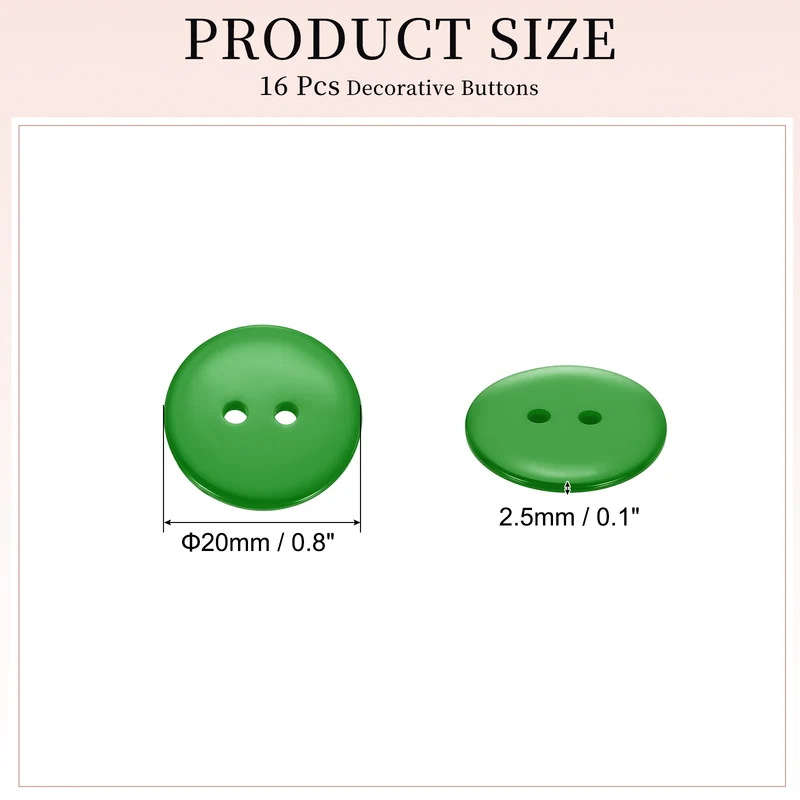 16 Pcs 20mm Resin Sewing Buttons, 2 Hole for Sewing Coats Shirts, Grass Green
