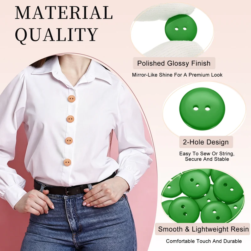 16 Pcs 20mm Resin Sewing Buttons, 2 Hole for Sewing Coats Shirts, Grass Green