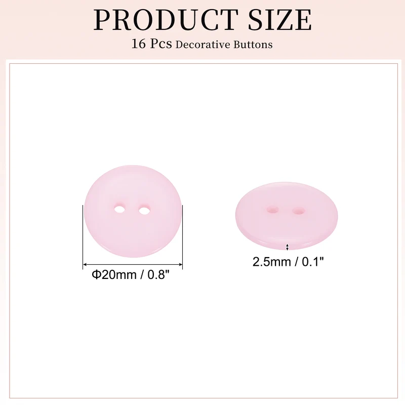16 Pcs 20mm Resin Sewing Buttons, 2 Hole for Sewing Coats Shirts, Light Pink