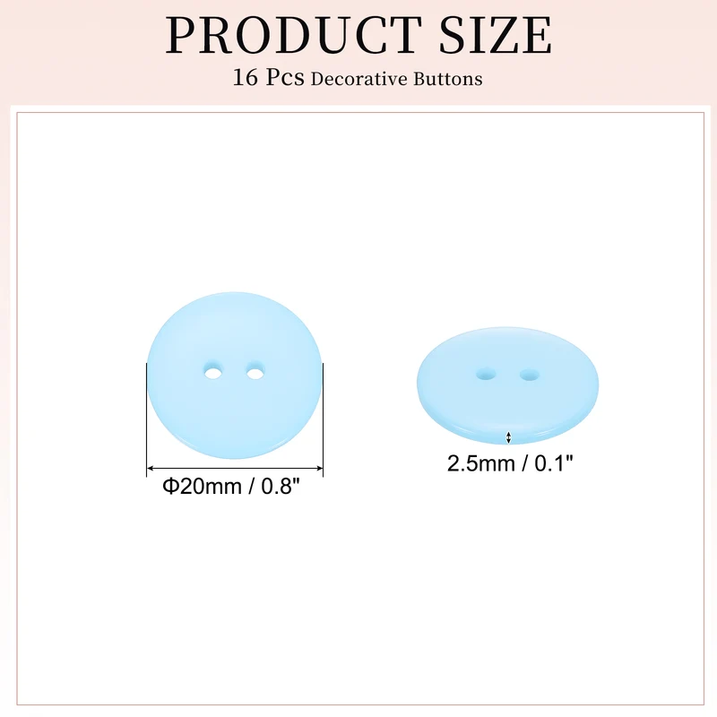 16 Pcs 20mm Resin Sewing Buttons, 2 Hole for Sewing Coats Shirts, Light Blue