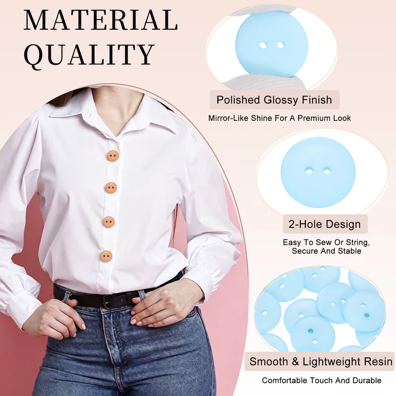 16 Pcs 20mm Resin Sewing Buttons, 2 Hole for Sewing Coats Shirts, Light Blue