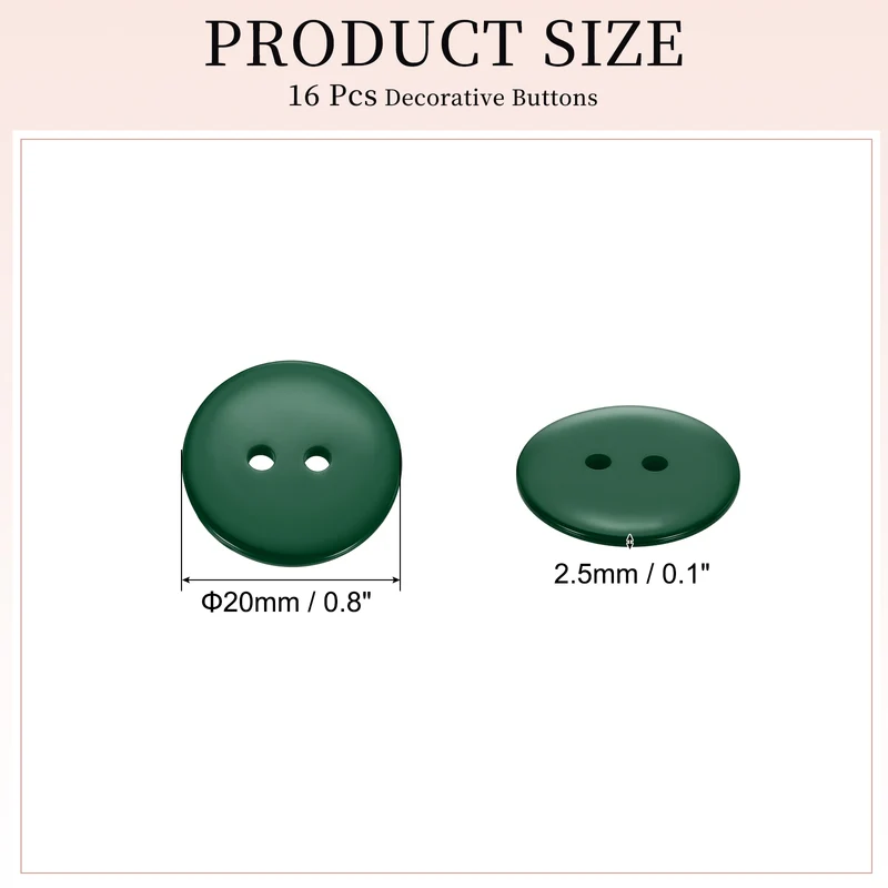 16 Pcs 20mm Resin Sewing Buttons, 2 Hole for Sewing Coats Shirts, Dark Green